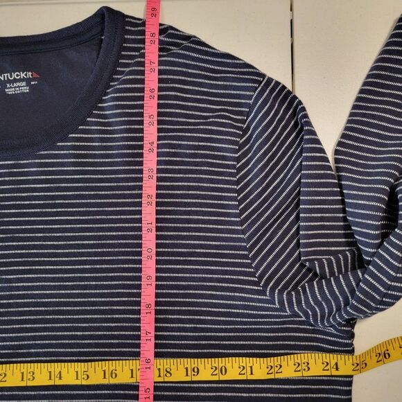 Untuckit Lambert Shirt Mens XL Crew Neck Long Sleeve Pullover Blue Casual Stripe - Picture 10 of 11